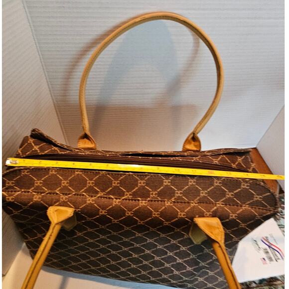 Pierre Cardin Travel Laptop Tote Briefcase Canvas Brown Tan 2 top handles VTG - Picture 10 of 10